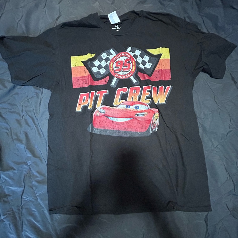 Adult Disney Pixar Cars Lightning McQueen Pit Crew 95 Graphic Tee Black Size L